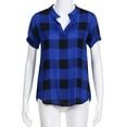 thumbnail image 6 of fartey Women's Slit V Neck Blouses Plus Size Casual Summer Buffalo Plaid Print Tshirts Loose Fit Short Sleeve Flowy Shirts, S-5XL, 6 of 7