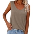 thumbnail image 3 of ClodeEU Women's Waffle Knit Crewneck Sleeveless Tank Top ,Solid Color Casual Cami Khaki,Women's Plus XL, 3 of 7