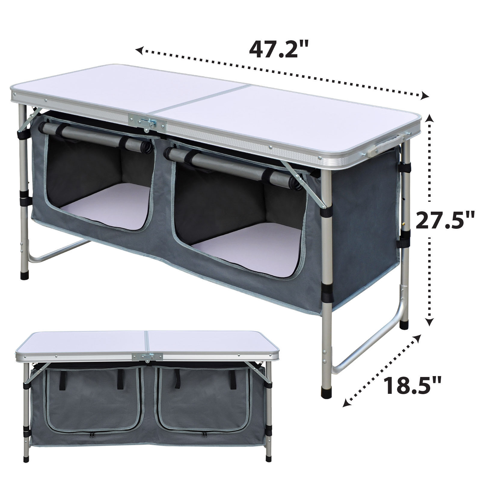 Sunrise Outdoor Folding Table 47 Inch Aluminum Lightweight Camping Picnic Table Adjustable Height with Storage Organizer - image 3 of 11