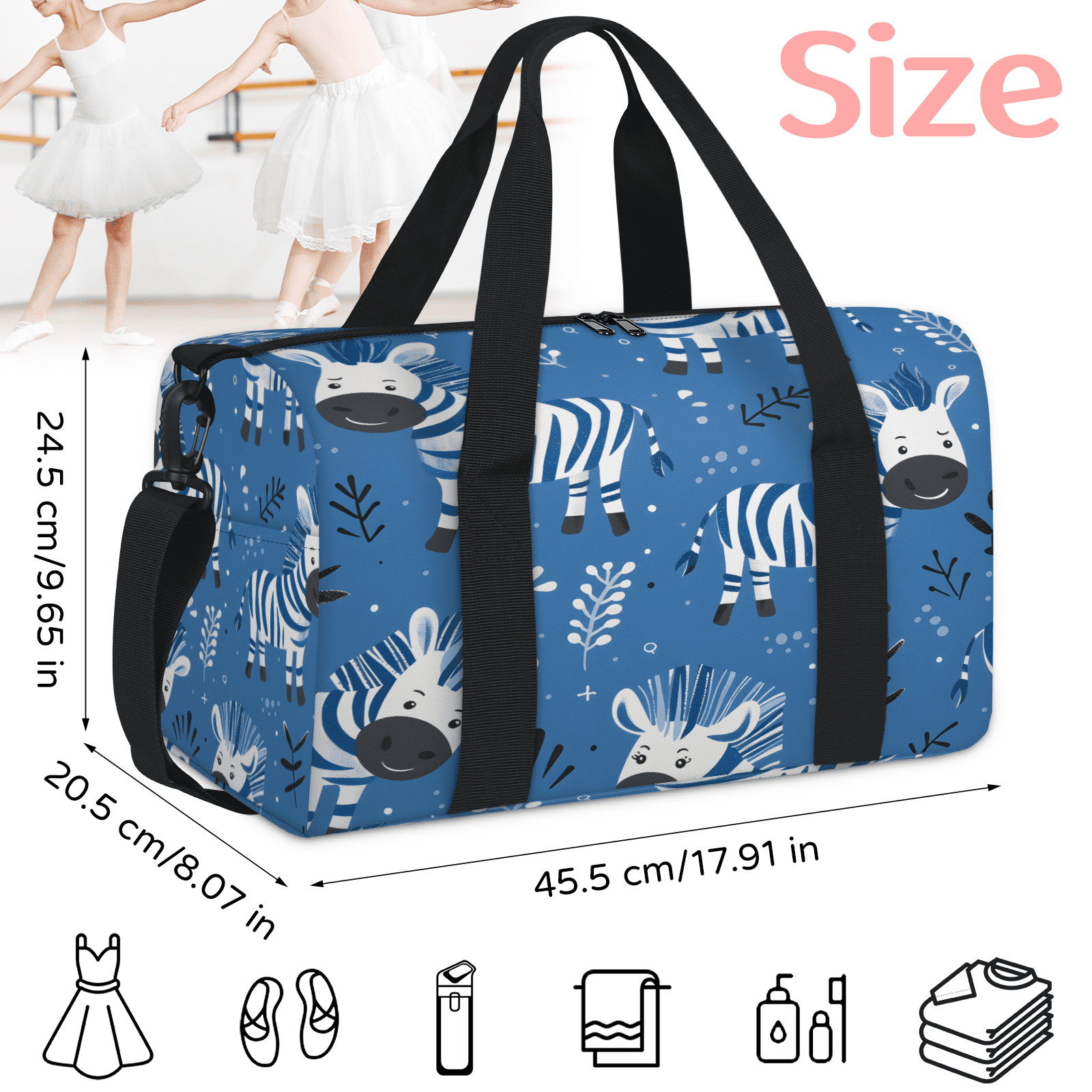 Herdesigns Zebra Gym Bag for Women, Duffle Bag for Travel Sport, Leaf Plant Lightweight Waterproof Carry on Weekender Dance Yoga Workout Bags