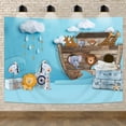 thumbnail image 5 of Noahs Ark Baby Shower Backdrop Photography Cartoon Cute Wild Safari Animals Woodland Zoo Birthday Background for Kids Newborn Children Party Decorations Banner Photo Booth Props Supplies, 5 of 5