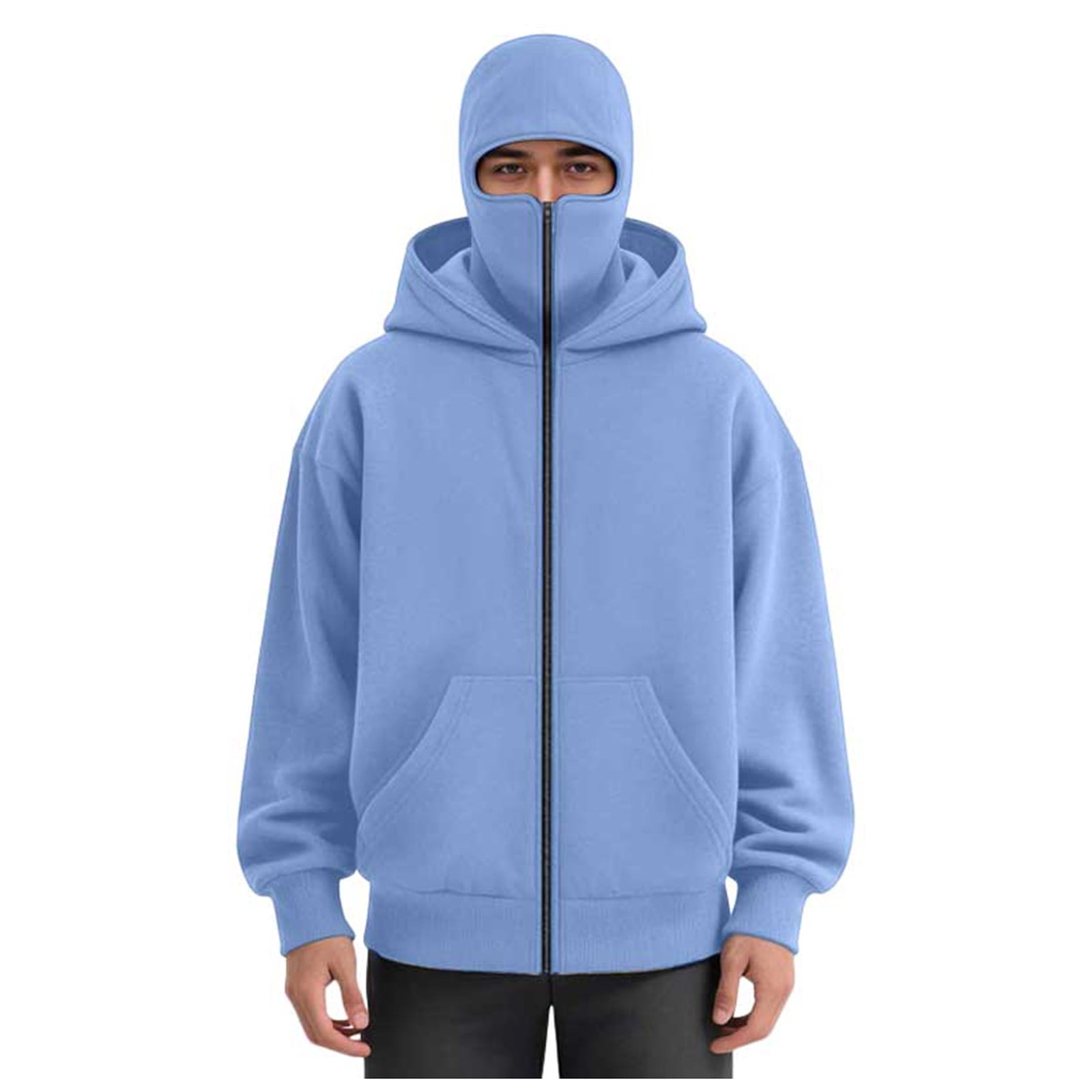 LiJinLong Balaclava Hoodie Zipper Men's Tactical Design Compatible Hunting Fishing Outdoor Work Winter Solid Utility Jacket S-XXL