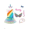thumbnail image 2 of SANMIO 9-Piece Girls' Birthday Unicorn Costume Outfit Kids Dress Set Rainbow Striped Ruffled Top, Tulle Puffy Skirt & Unicorn Headband Accessory Set, 2 of 6