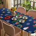 thumbnail image 3 of Blue Christmas Table Cloths for 8 Foot Rectangle Tables, Winter Xmas Sbowflakes Snowmans Cartoon Patio Waterproof Elastic Fitted Tablecloths, Washable Rectangular Table Cover for Camping, 3 of 8