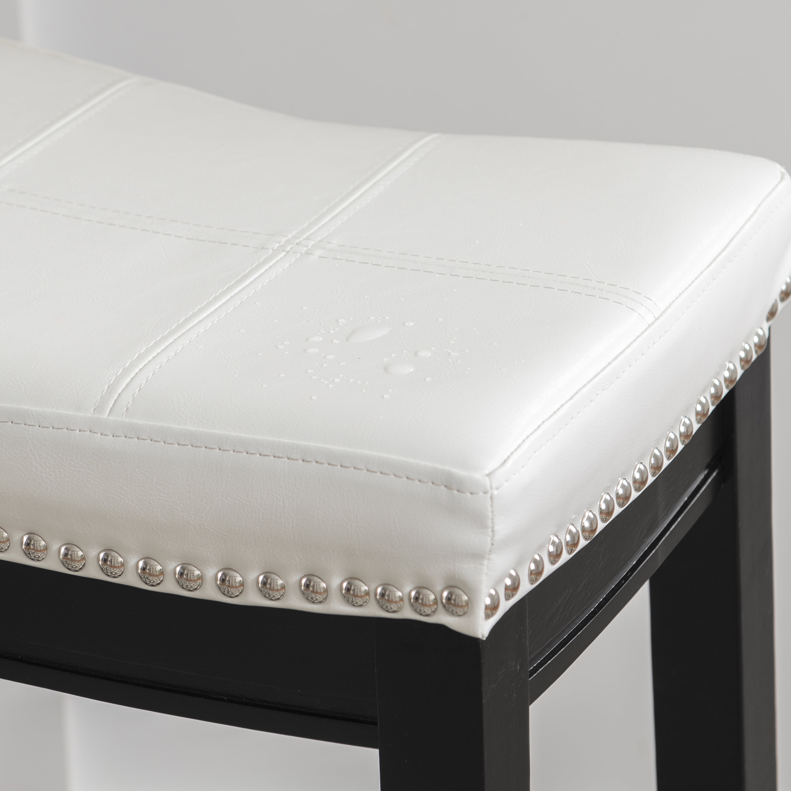 Linon Claridge 26.5" Backless Indoor Wood Counter Stool, Black/White Faux Leather, 1 Stool
