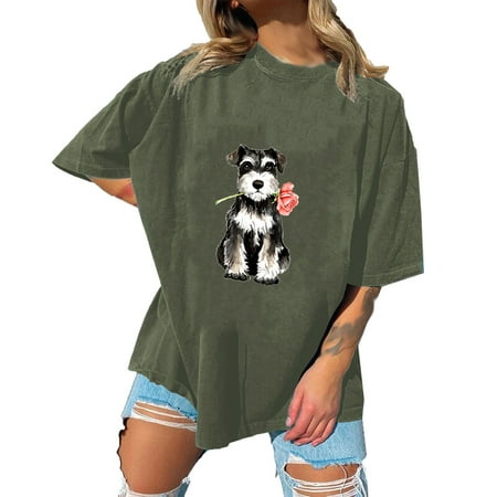 

Mrat Womens Blouses For Work Short Sleeve V-Neck Blouses & Shirts Ladies Print Round Neck Hedging Casual T Shirt Top Scrub Tops Female