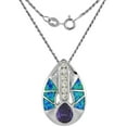 thumbnail image 1 of Sterling Silver Synthetic Opal Necklace for Women Amethyst CZ 7x9 mm Teardrop 1 inch 16 inch ROPH_25, 1 of 2