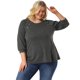 thumbnail image 1 of Women's Plus Size Tops Round Neck 3/4 Raglan Sleeve Casual Tops Dark Gray 3X, 1 of 6