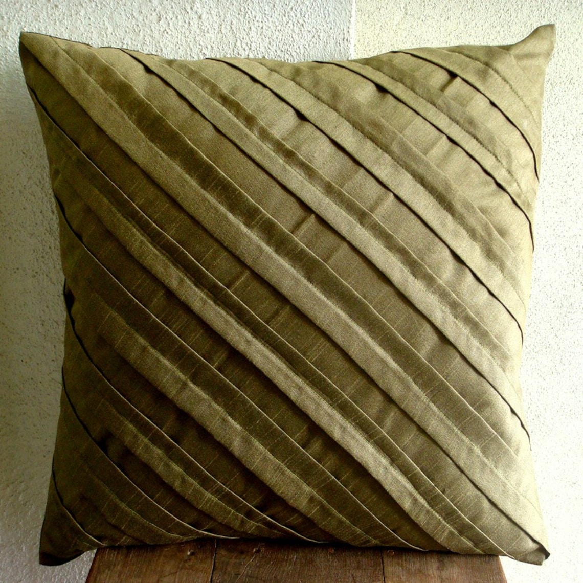 Cushion Covers For Couch, 24x24 Pillow Cover Green, Designer Earth Green Pillow Shams, Pintucks Textured Pillow Shams, 24x24 inch (60x60 cm) Pillow Sham, Square Silk - Earthy Affair