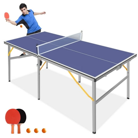 LIZEVINC 30" Table Tennis Table with Net,2 Ping Pong Paddles and 3 Balls for Indoor Outdoor,Blue