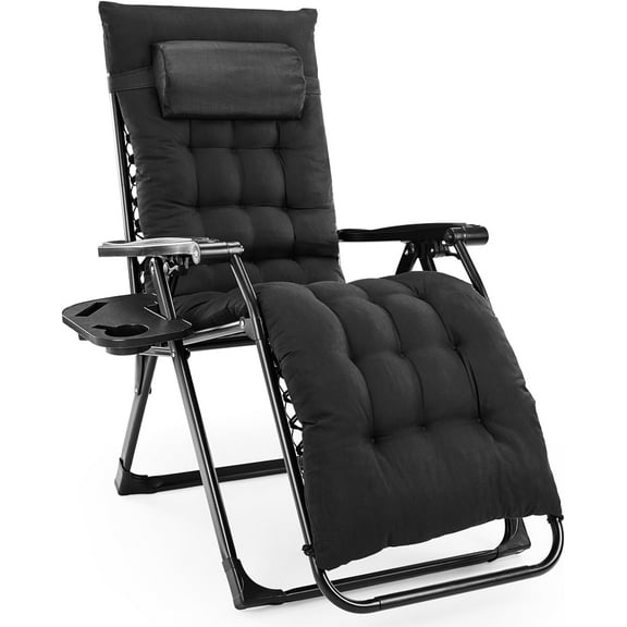 Simenmax Zero Gravity Chair, Heavy-Duty Reclining Lounge Chair with Padded Cushion & Cup Holder, Foldable Patio Recliner for Camping, Beach, and Indoor Relaxation,Black