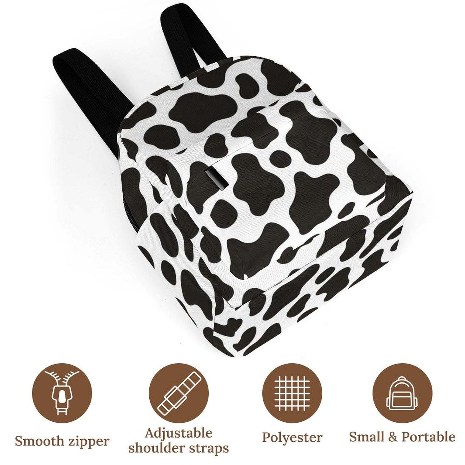 8.1×10in Casual Women'S Backpack With Anti-Contraction And Stretch For Sports Activities Travel Picnics Black White Cow Print