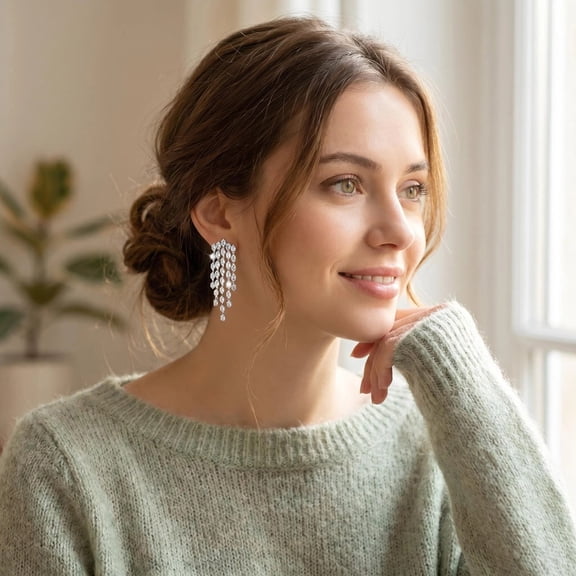 Fykuq Colorful Cubic Zirconia Chandelier Tassel Stud Drop Dangle Earrings for Women