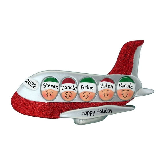 Personalized Family of 5 in Airplane Christmas Ornaments 2024- Ornaments by Elves