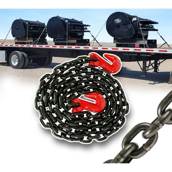 5/16"×20' G80 Black Transport Binder Chain w/Clevis Grab Hooks for Towing - 16000 lbs Breaking Strength Heavy Duty Safety Tow Chain for Lifting - Tie Down Binding Equipment