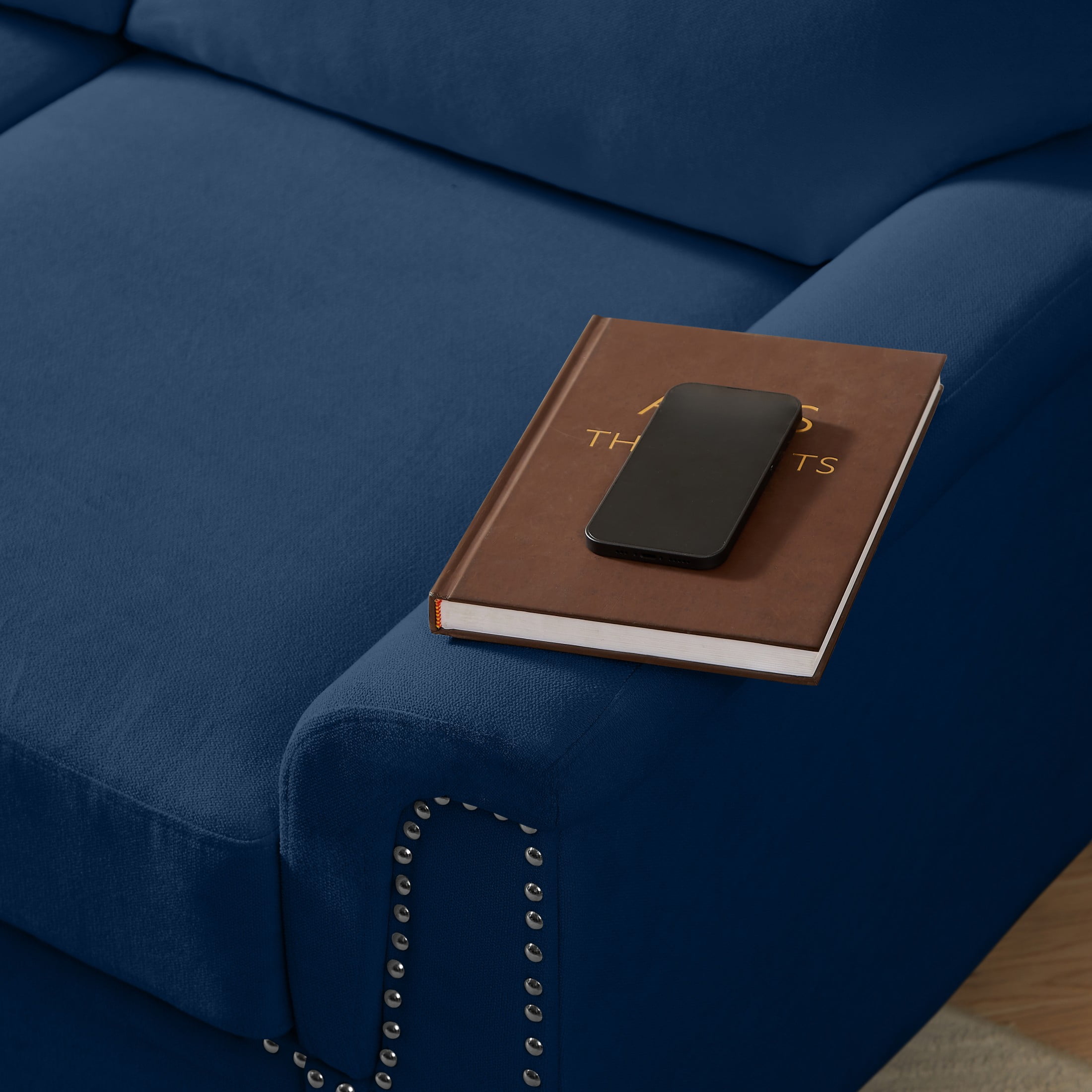 Aukfa 84" Contemporary Sofa for Living Room, Snowfleece 3-Seater Sofa with Naihead Trim, Blue