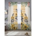 thumbnail image 3 of Sunflower Gnomes Sheer Curtains 84 Inches Long 2 Panels Set, Window Sheer Curtains for Living Room/Bedroom, Spring Eucalyptus Floral Orange Plaid Light Filtering Rod Pocket Curtain 52''x84''x2, 3 of 8