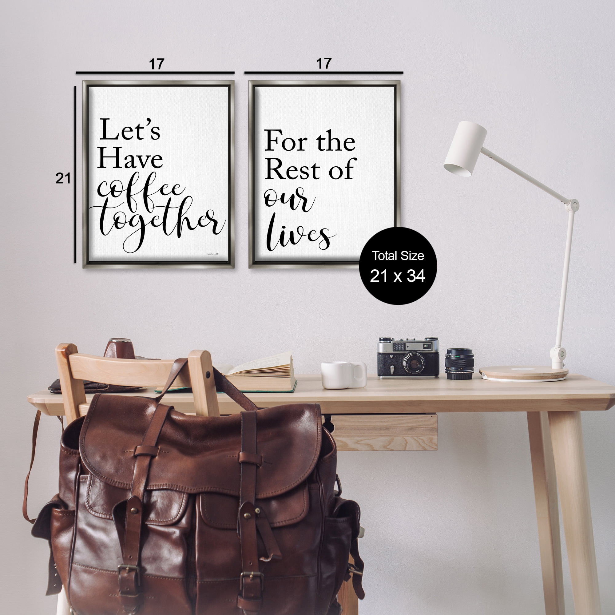 Stupell Industries Romantic Coffee Together Food & Beverage Painting Gray Floater Framed Canvas Art Print Wall Art, 17 x 21, Set of 2