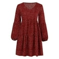 thumbnail image 5 of Idoravan Women's Dress Clearance Summer Women Casual Dot V-Neckline Mini Dress Short Sleeve Ruffle Loose Swing Dress, 5 of 9