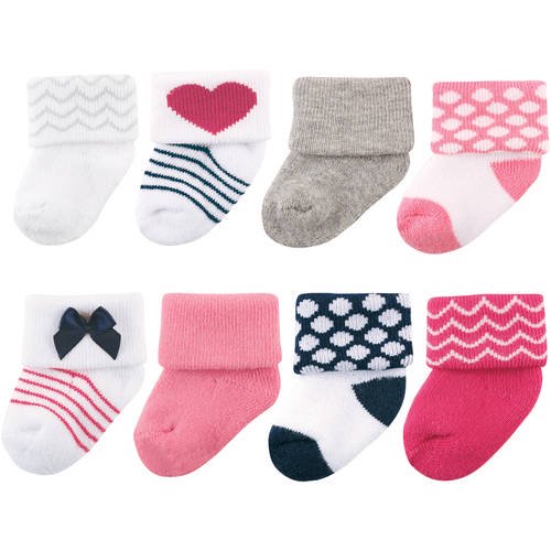 Luvable Friends Roll Cuff Crew Socks, 8Pack (Baby Girls) Walmart