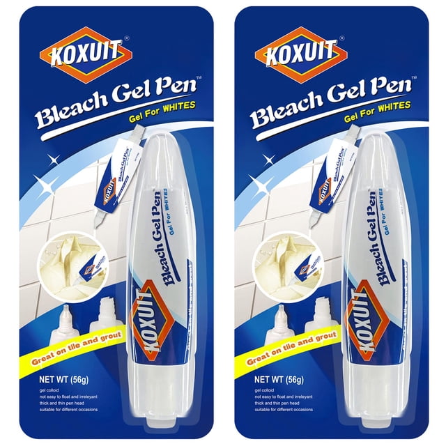 KOXUIT Bolígrafo blanqueador portátil de doble punta para ropa blanca y lechada – Aplicador de gel 2 en 1 listo para viajar con cabezal de cepillo limpiador antigoteo para líneas de baño y uso en movi