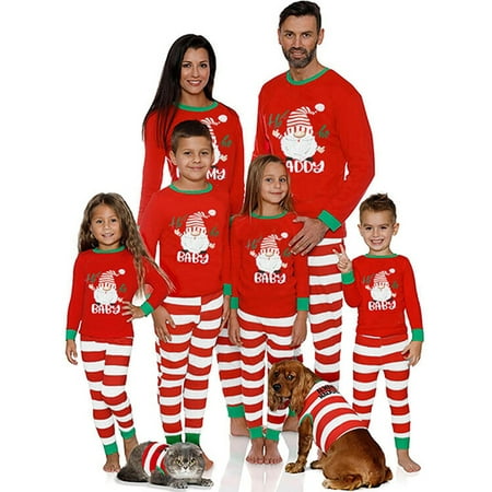 

wybzd Christmas Family Matching Pajamas Set Santa Claus Printed Tops Stripe Pants for Dad Mom Kids Baby Sleepwear Homewear