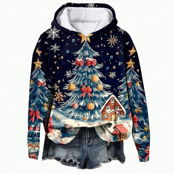 Towmus Couple Cute 3D Santa Print Christmas Kangaroo Pocket Sweatshirt Hoodies Fall Winter Pullover Tops