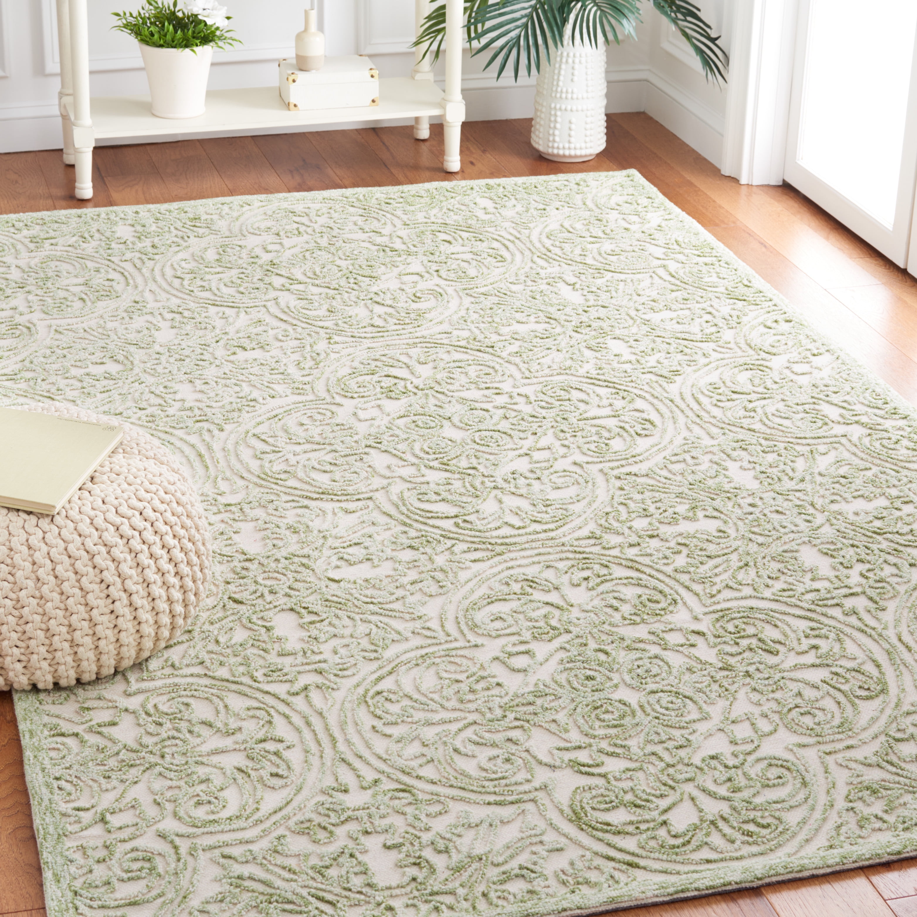 SAFAVIEH Trace Burton Geometric Area Rug, Ivory/Green, 9' x 12'