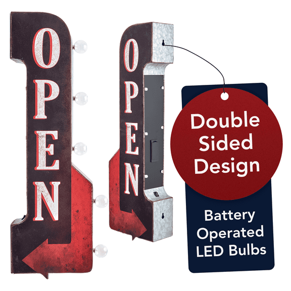 American Art Decor Metal Retro Vintage Open LED Marquee Off the Wall Sign