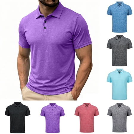 Bnwani Shirts for Men Casual Comfortable Mens Shirts Summer Short Sleeve Shirt Purple 2XL