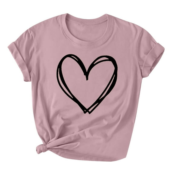 BLVB Valentine's Day Shirts for Women Heart Cute Graphic T Shirts Casual Short Sleeve Summer Tops Tee Gifts for Her