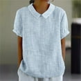 thumbnail image 2 of Holzkary Linen Shirts for Women Button Down Shirts Short Sleeve Cotton Collared V Neck Solid Casual Blouses Womens Summer Tops Lapel Striped Back Loose Top Casual Shirt T Shirt Sky Blue S, 2 of 5
