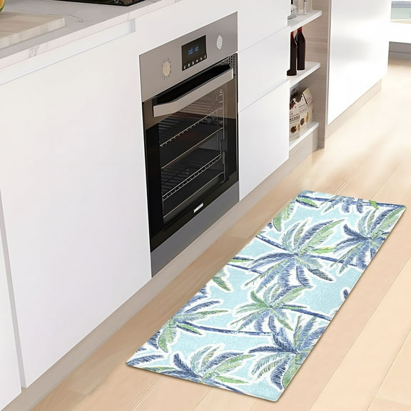 Luxury Bathroom Rug 39"x20" Non Slip Bedroom Mat Plush Shaggy Soft Absorbent Bath Rugs Washable Carpet for Kitchen Shower and Tub Tropical Palm Trees on Blue