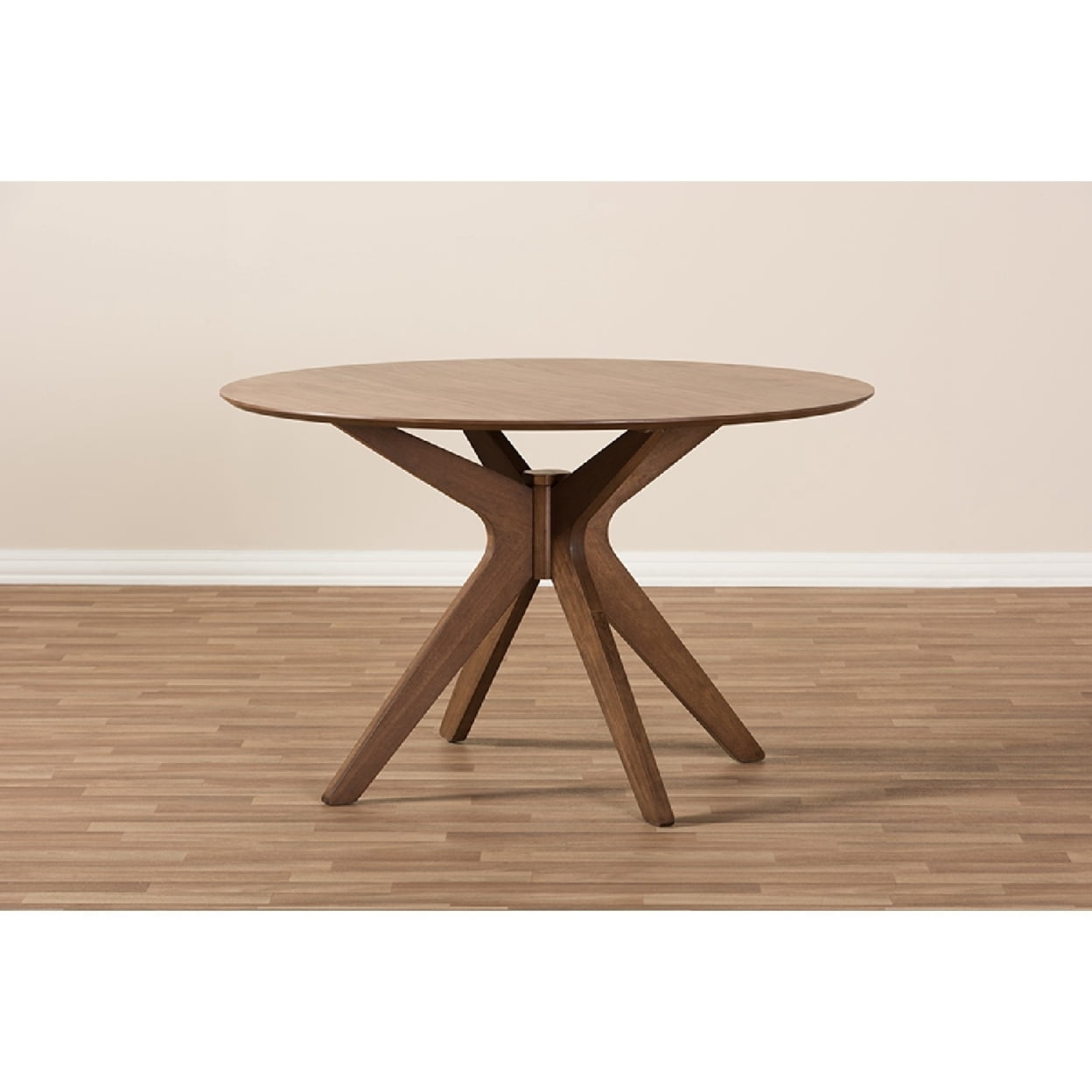Baxton Studio Monte Round Wood Dining Table in Walnut Brown