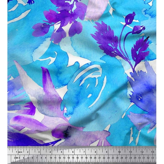 Soimoi Cotton Duck Fabric Flower Watercolor Print Sewing Fabric Yard 42 Inch Wide