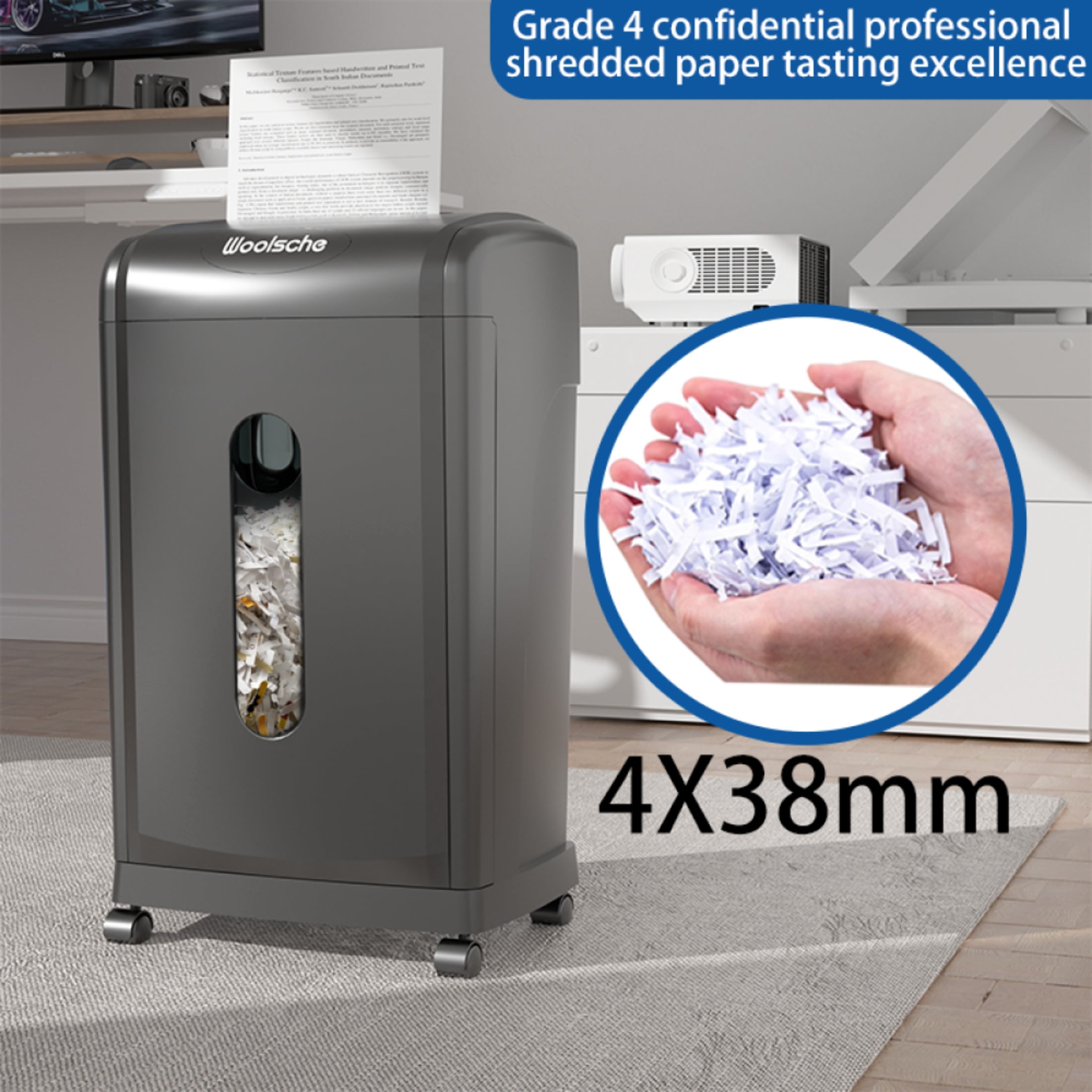 Large Capacity Heavy Duty Document Shredder 19-Sheet Cross-Cut Paper/Credit Card Shredder with 7.93 Gallon Pullout Wastebasket & 4 Castor