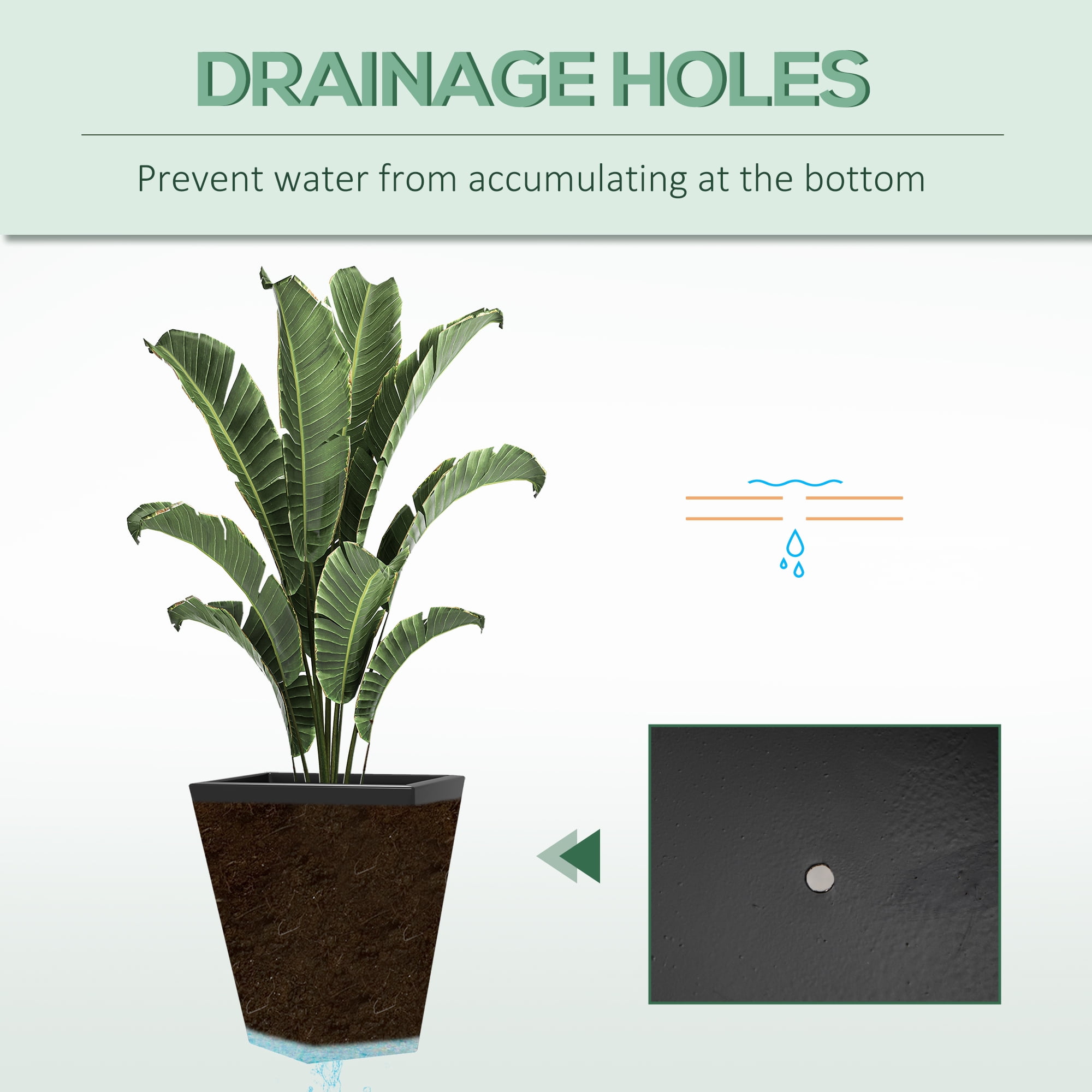 Set of 3 Tall Planters, 18", 15.25", 11.75", Indoor Outdoor Planters with Drainage Holes, Stackable Flower Pots for Garden, Patio, Balcony, Front Door, Black