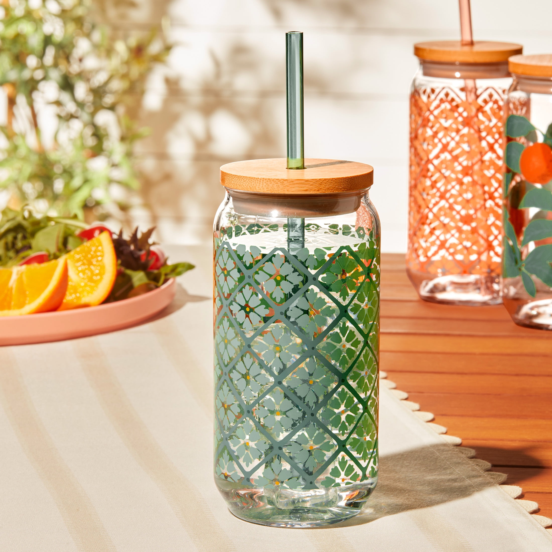 Mainstays by Becky G. & Alejandra 20-Ounce Acrylic Can Shape Tumbler, Green Tile Pattern
