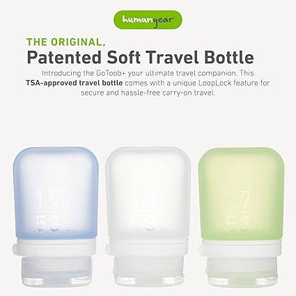 Humangear GoToob+ Soft Silicone Travel Bottle 3-Pack - Small - Clear/Green/Blue