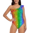thumbnail image 2 of Picia Glitter Rainbow Pattern Women's One Piece Swimsuits,One Shoulder Swimwear Asymmetric ,Ruffle Monokinis Bathing Suits,High Waisted Flattering Bathing Suits-Medium, 2 of 8