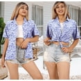 thumbnail image 4 of HAPPY BAY Women's Floral Beach Hawaiian Blouse Shirt T-Shirt Blouses Short Sleeve Button Up Dress Tee Shirts Tops for Women L Hibiscus, Blue, 4 of 5