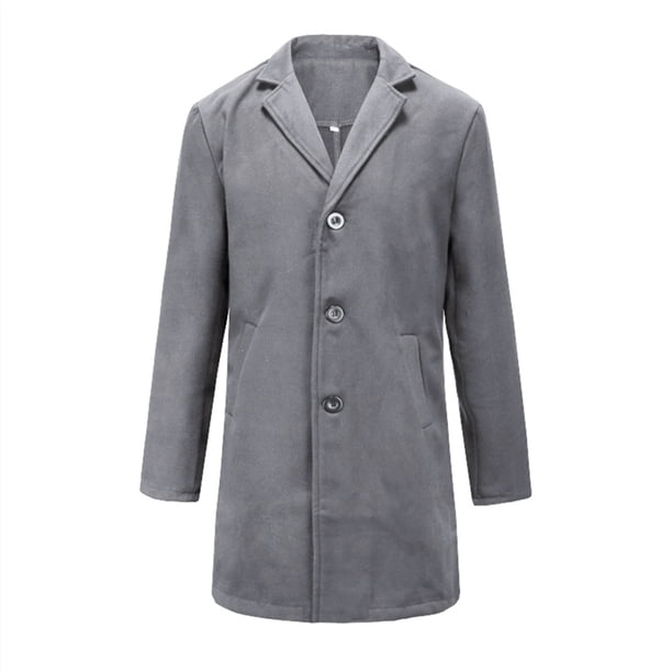 Chaqueta de abrigo de lana de moda de un solo pecho con cuello de traje de longitud media de invierno para hombre Pompotops oipoqjl21836