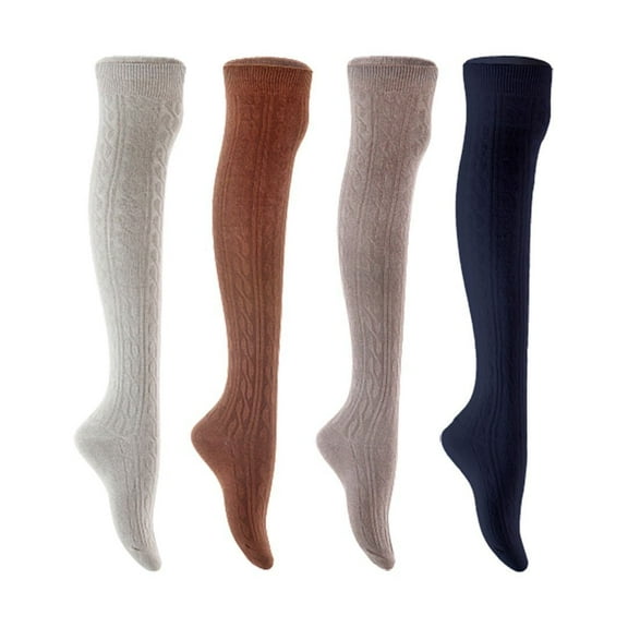 Lian LifeStyle Women's 4 Pair Adorable Comfortable Soft Thigh High Over Knee High Cotton Socks Size 6-9 L1024 Light Grey,Coffee,Dark Grey,Navy