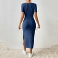 thumbnail image 7 of bbyeadc Blue Cocktail Dresses for Women 2025 Summer Dresses, New French Stand Alone Square Neck Short Sleeve Side Slit Dress (Blue, M), 7 of 7