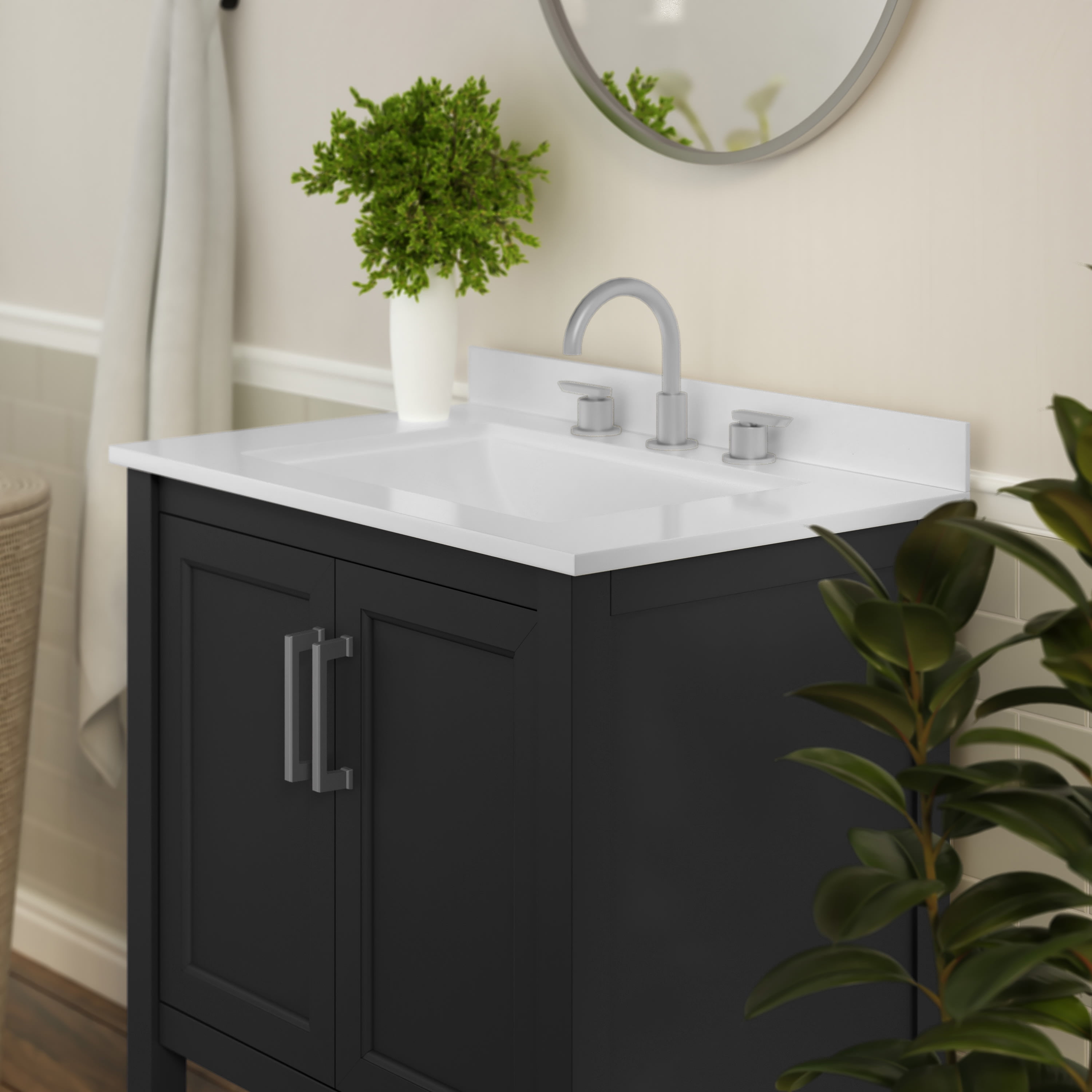BizChair 30 Inch Bathroom Vanity with Sink Combo, Storage Cabinet with Soft Close Doors and Open Shelf, Carrara Marble Finish Countertop, Black