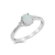 Oval White Simulated Opal Cubic Zirconia Ring Sterling Silver 925