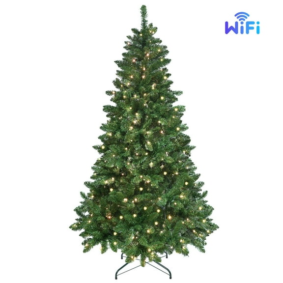 Demi Bonn 9ft Artificial RGB Christmas Tree with 1721 PVC Branch Tips, Hinged & Foldable for Indoor Decor, Vibrant Lighting, Green
