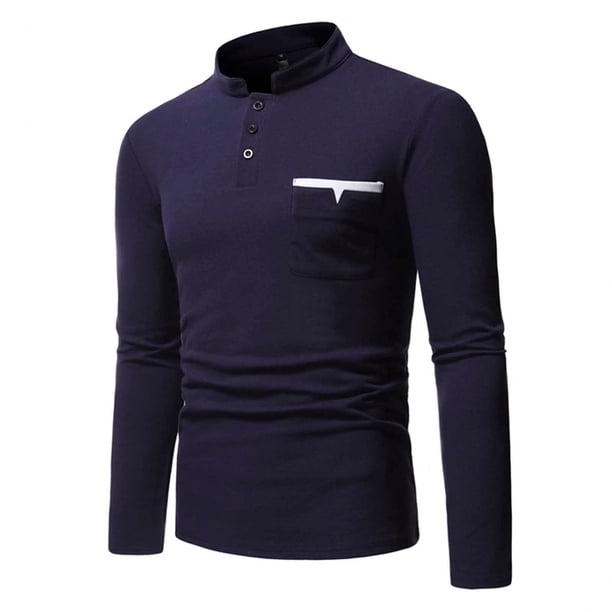 Hombres Casual Sólido Primavera Moda Stand-up Collar Botones Pullover Manga larga Slim Fit Blusa Pompotops oipoqjl29969