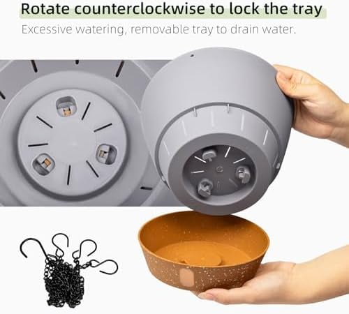 2 Pack Hanging Planters for Indoor Outdoor Plants, 8 Inch Hanging Baskets Flower Pots with Reservoir Tray & Visible Water-Level Light Grey,8 inch
