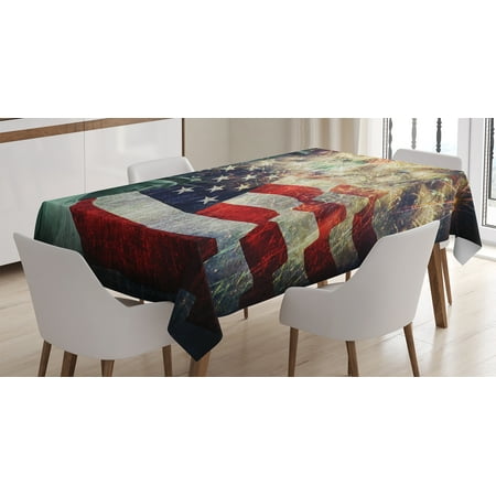 American Flag Decor Tablecloth, Composite Photo of States Idols with Fireworks on Background 4th of July, Rectangular Table Cover for Dining Room Kitchen, 60 X 84 Inches, Multi, by